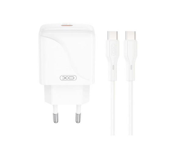 Мережевий зарядний пристрій (адаптер) 2в1 XO L141 PD_20W + Data Cable Type-C to Type-C white