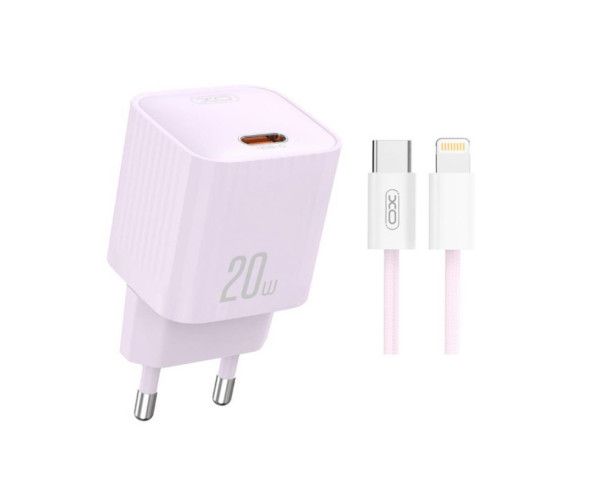 Сетевое зарядное устройство (адаптер) 2в1 XO L146 PD_20W + Data Cable Type-C to Lightning purple