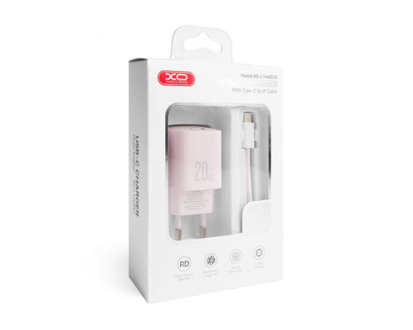 Сетевое зарядное устройство (адаптер) 2в1 XO L146 PD_20W + Data Cable Type-C to Lightning purple