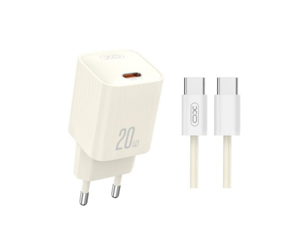 Мережевий зарядний пристрій (адаптер) 2в1 XO L146 PD_20W + Data Cable Type-C to Type-C beige
