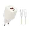 Мережевий зарядний пристрій (адаптер) 2в1 XO L147 PD_20W / QC3.0_18W + Data Cable Type-C to Lightning beige