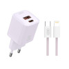 Мережевий зарядний пристрій (адаптер) 2в1 XO L147 PD_20W / QC3.0_18W + Data Cable Type-C to Lightning purple