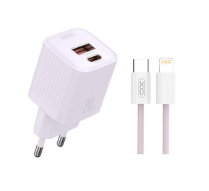 Мережевий зарядний пристрій (адаптер) 2в1 XO L147 PD_20W / QC3.0_18W + Data Cable Type-C to Lightning purple