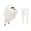 Мережевий зарядний пристрій (адаптер) 2в1 XO L147 PD_20W / QC3.0_18W + Data Cable Type-C to Type-C beige