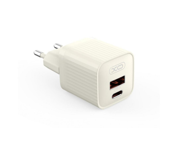 Мережевий зарядний пристрій (адаптер) 2в1 XO L147 PD_20W / QC3.0_18W + Data Cable Type-C to Type-C beige