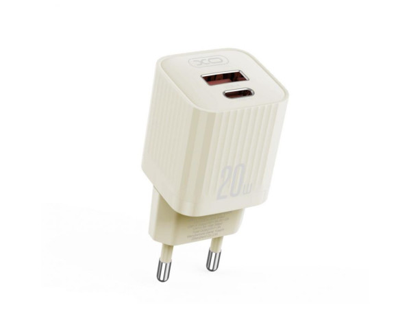 Мережевий зарядний пристрій (адаптер) 2в1 XO L147 PD_20W / QC3.0_18W + Data Cable Type-C to Type-C beige