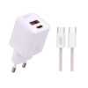 Мережевий зарядний пристрій (адаптер) 2в1 XO L147 PD_20W / QC3.0_18W+ Data Cable Type-C to Type-C purple