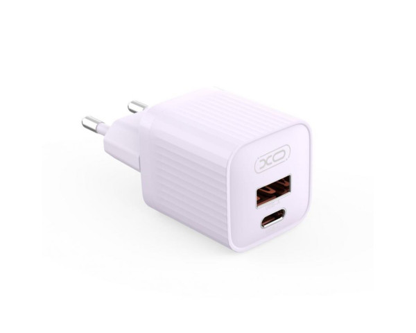 Мережевий зарядний пристрій (адаптер) 2в1 XO L147 PD_20W / QC3.0_18W+ Data Cable Type-C to Type-C purple
