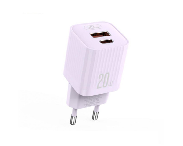 Мережевий зарядний пристрій (адаптер) 2в1 XO L147 PD_20W / QC3.0_18W+ Data Cable Type-C to Type-C purple