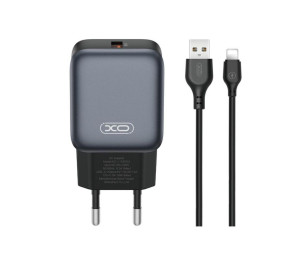 Мережевий зарядний пристрій (адаптер) 2в1 XO L152 QC_18W + USB to Lightning black
