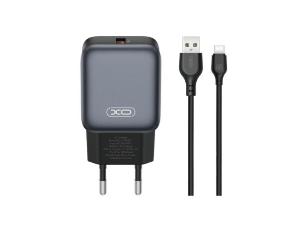 Мережевий зарядний пристрій (адаптер) 2в1 XO L152 QC_18W + USB to Type-C black