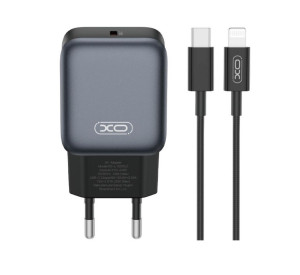 Мережевий зарядний пристрій (адаптер) 2в1 XO L153 PD_20W + Data Cable Type-C to Lightning black