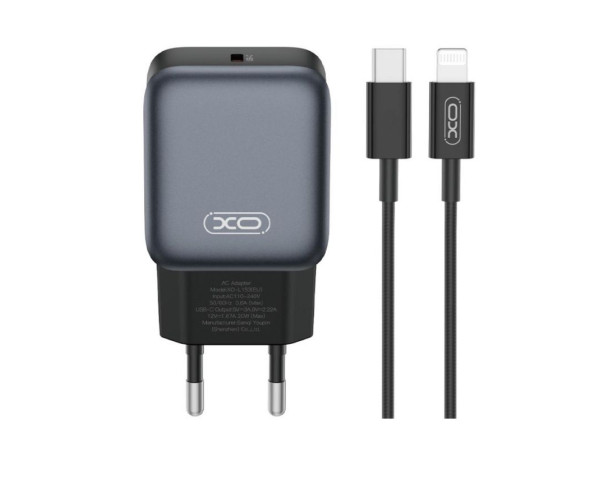 Мережевий зарядний пристрій (адаптер) 2в1 XO L153 PD_20W + Data Cable Type-C to Lightning black