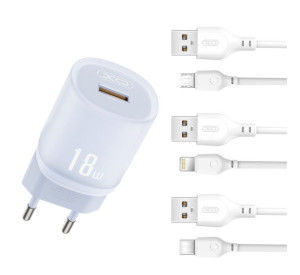 Мережевий зарядний пристрій (адаптер) 2в1 XO L157 1USB/QC3.0/18W + Data Cable USB to Type-C blue