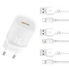 Мережевий зарядний пристрій (адаптер) 2в1 XO L157 1USB/QC3.0/18W + Data Cable USB to Type-C white