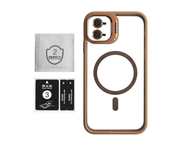 Чохол з функцією MagSafe для Apple iPhone 11 з підставкою та захистом для камер gold brown (9)