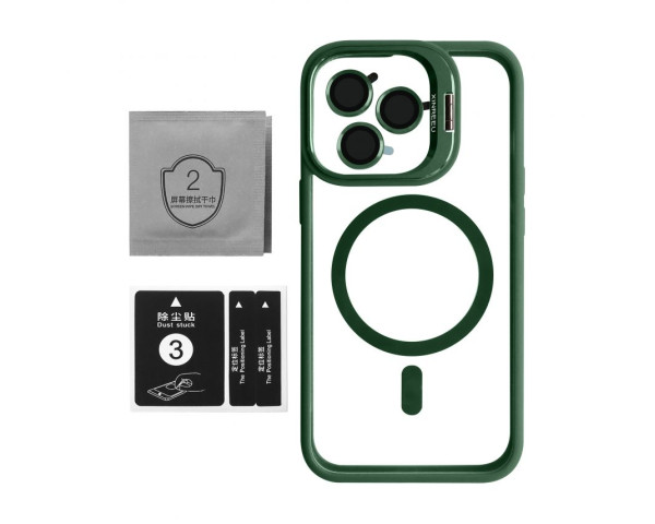 Чехол с функцией MagSafe для Apple iPhone 13 Pro с подставкой и защитой для камер green