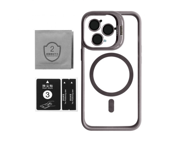 Чехол с функцией MagSafe для Apple iPhone 13 Pro с подставкой и защитой для камер light grey