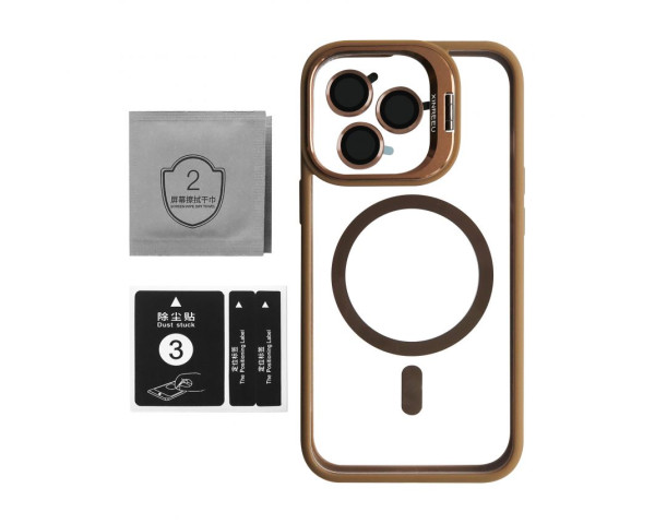 Чохол з функцією MagSafe для Apple iPhone 13 Pro з підставкою та захистом для камер gold brown (9)