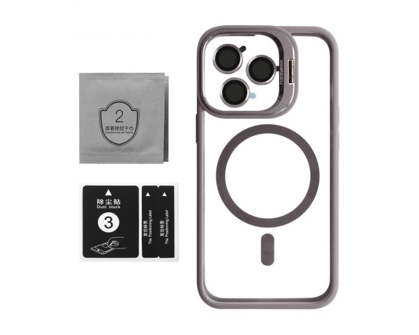 Чехол с функцией MagSafe для Apple iPhone 13 Pro Max с подставкой и защитой для камер light grey