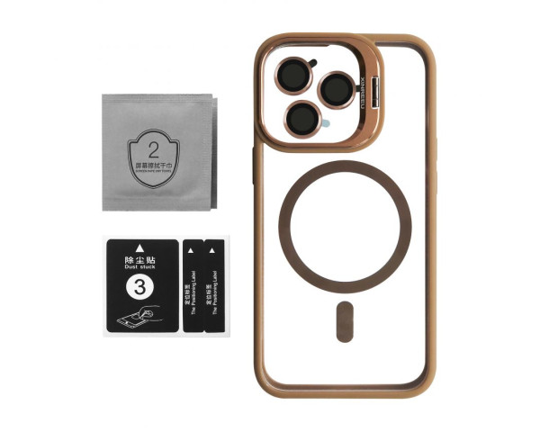 Чохол з функцією MagSafe для Apple iPhone 13 Pro Max з підставкою та захистом для камер gold brown (9)