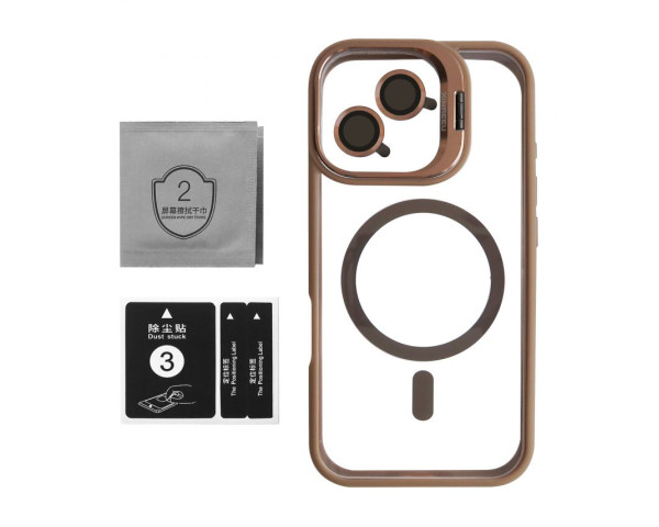 Чохол з функцією MagSafe для Apple iPhone 16 з підставкою та захистом для камер gold brown (9)
