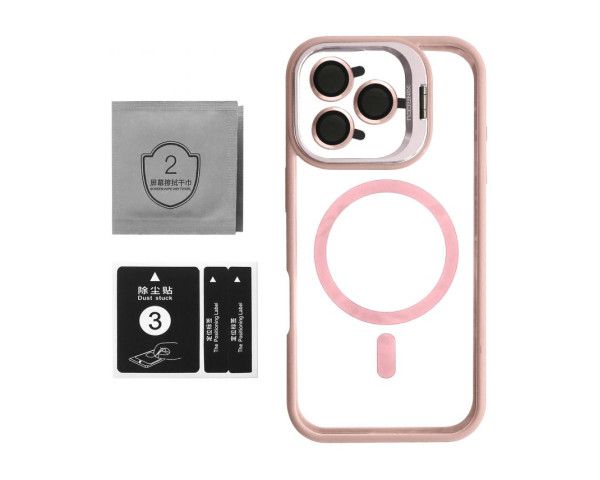 Чохол з функцією MagSafe для Apple iPhone 16 з підставкою та захистом для камер pink (10)