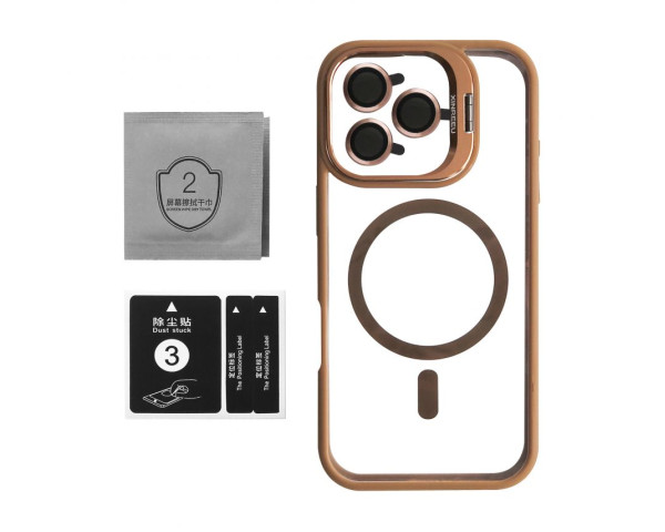 Чохол з функцією MagSafe для Apple iPhone 16 Pro з підставкою та захистом для камер gold brown (9)