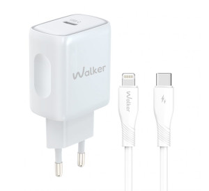 Мережевий зарядний пристрій (адаптер) 2в1 WALKER WH-64 PD_25W + Data Cable Type-C to Lightning white