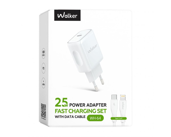 Мережевий зарядний пристрій (адаптер) 2в1 WALKER WH-64 PD_25W + Data Cable Type-C to Lightning white
