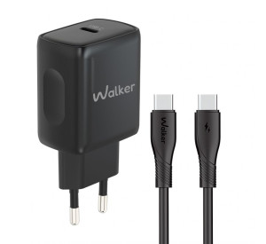 Мережевий зарядний пристрій (адаптер) 2в1 WALKER WH-64 PD_25W + Data Cable Type-C to Type-C black