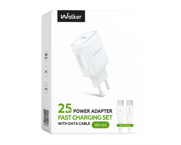 Сетевое зарядное устройство (адаптер) 2в1 WALKER WH-64 PD_25W + Data Cable Type-C to Type-C white
