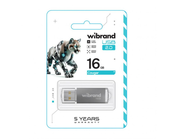 Флеш-пам'ять USB Wibrand Сougar 16GB USB 2.0 silver