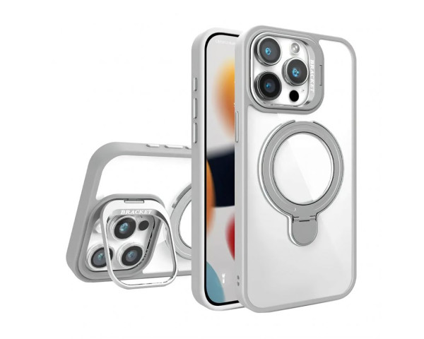 Чехол с функцией MagSafe для Apple iPhone 15 Pro Max с двумя подставками и защитой для камер grey (3)
