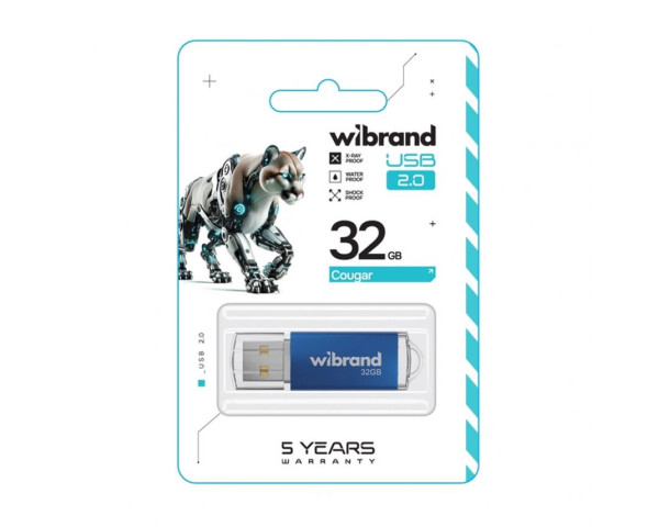 Флеш-пам'ять USB Wibrand Cougar 32GB USB 2.0 blue