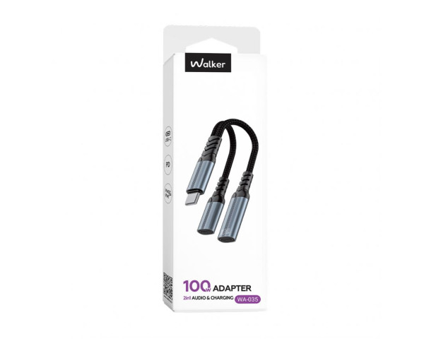 Адаптер WALKER WA-035 Type-C to Type-C Audio + Type-C 100W grey
