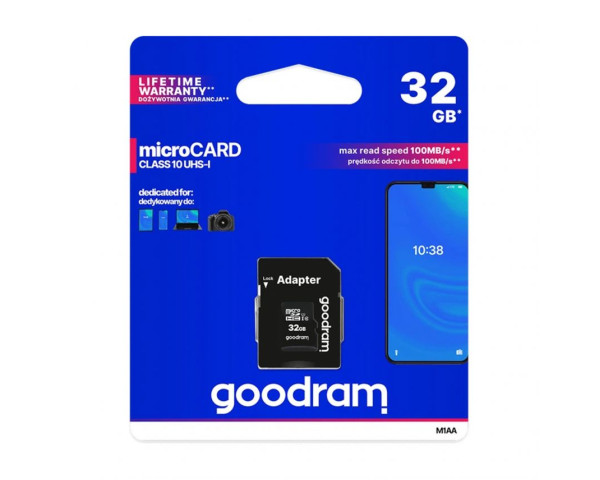 Карта памяти Goodram MicroSDHC 32GB Class 10 UHS-I + SD-адаптер (M1AA-0320R12)