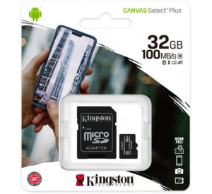 Карта памяти Kingston Canvas Select Plus MicroSDHC 32GB Class 10 UHS-I R100MB/s + SD-адаптер (SDCS2/32GB)