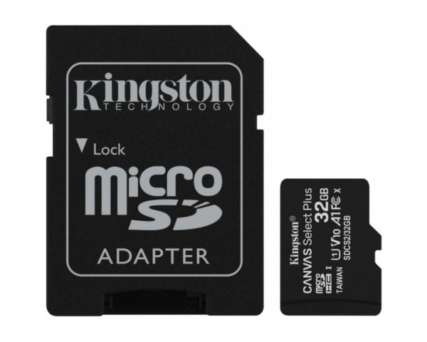 Карта памяти Kingston Canvas Select Plus MicroSDHC 32GB Class 10 UHS-I R100MB/s + SD-адаптер (SDCS2/32GB)