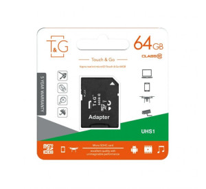 Карта пам'яті T&G MicroSDXC 64GB Class 10 UHS-1 + SD-адаптер (TG-64GBSDCL10-01)