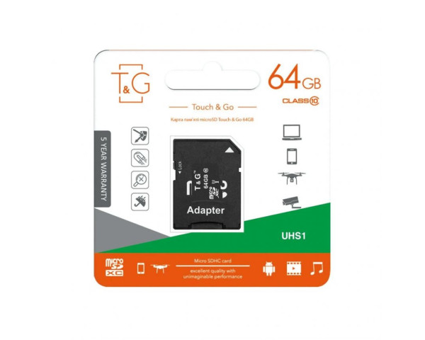 Карта пам'яті T&G MicroSDXC 64GB Class 10 UHS-1 + SD-адаптер (TG-64GBSDCL10-01)