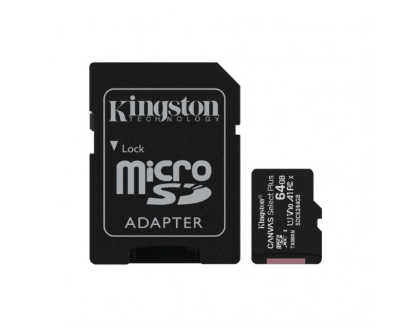 Карта памяти Kingston Canvas Select Plus MicroSDXC 64GB Class 10 UHS-I R100MB/s + SD-адаптер (SDCS3/64GB)