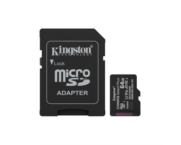 Карта памяти Kingston Canvas Select Plus MicroSDXC 64GB Class 10 UHS-I R150MB/s + SD-адаптер (SDCS3/64GB)