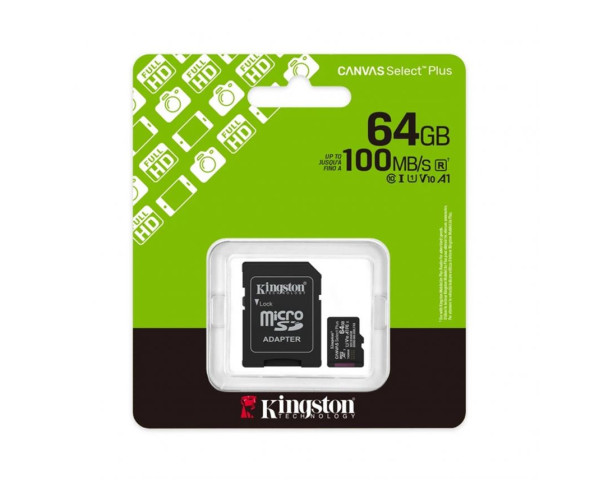 Карта памяти Kingston Canvas Select Plus MicroSDXC 64GB Class 10 UHS-I R150MB/s + SD-адаптер (SDCS3/64GB)