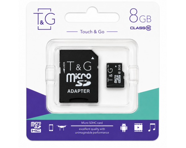 Карта пам'яті T&G MicroSDXC 8GB Class 10 UHS-1 + SD-адаптер (TG-8GBSDCL10-01)