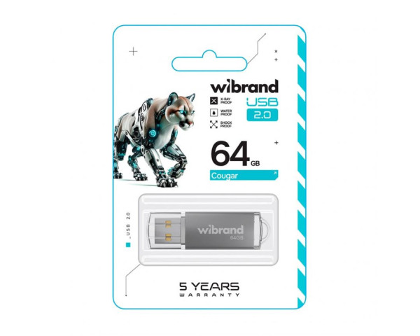 Флеш-память USB Wibrand Сougar 64GB USB 2.0 silver