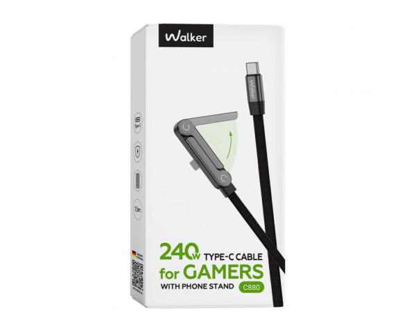 Кабель USB WALKER C880 Type-C to Type-C з підставкою 1.5m black