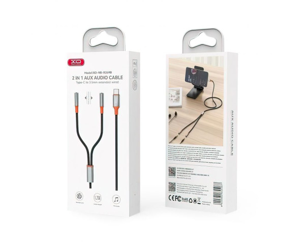 Аудіо-перехідник XO NB-R269B Type-C to dual AUX 3.5мм 1.2м black