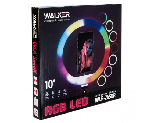 Кільцева лампа WALKER WLR-2650R RGB (26см) + стійка на підлогу (2,1м)