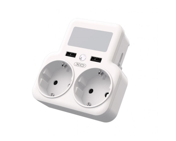 Сетевой адаптер (переходник) XO WL09 2AC / 2USB_2.4A с ночником white